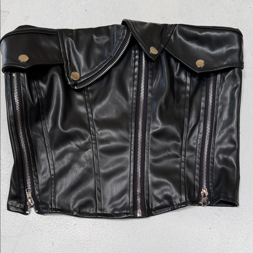 Aveloria Black Leather Corset Top with Zipper Details size Medium